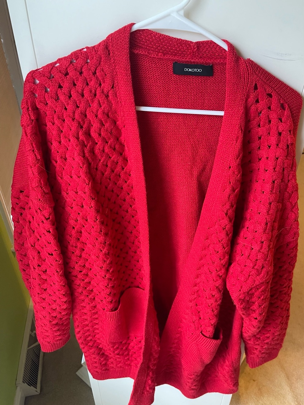 DOKOTOO Open-FRONT Red Knit Cardigan